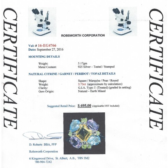 .925 Sterling Silver Citrine/Garnet/Peridot/Topaz Floral Ring Sz 8.75 Value $695 - Picture 7 of 9